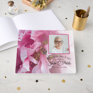 Pink Peony Flower Celebration of Life Funeral Guest Book