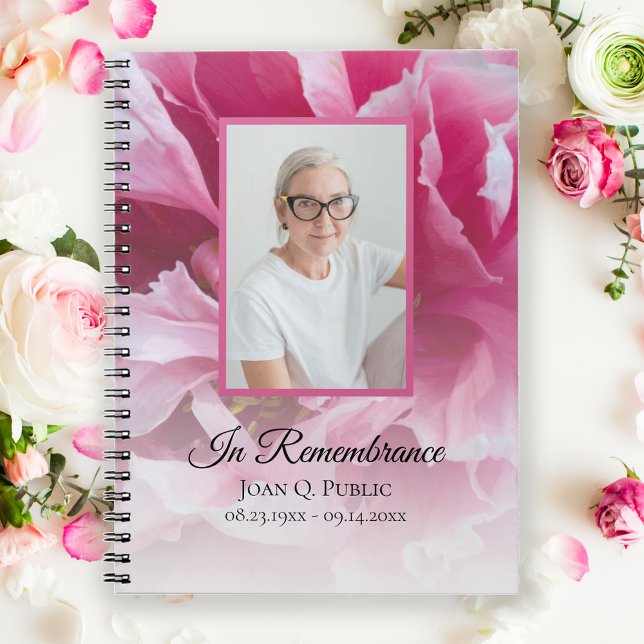 Pink Peony Flower Celebration of Life Funeral Notebook (Creator Uploaded)