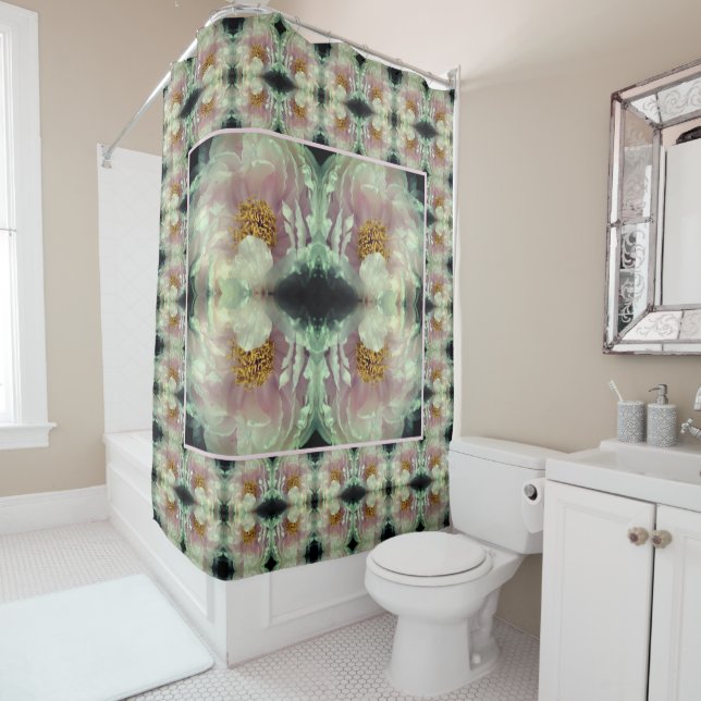 Pink Peony Flower Centre Pattern    Shower Curtain (In Situ)