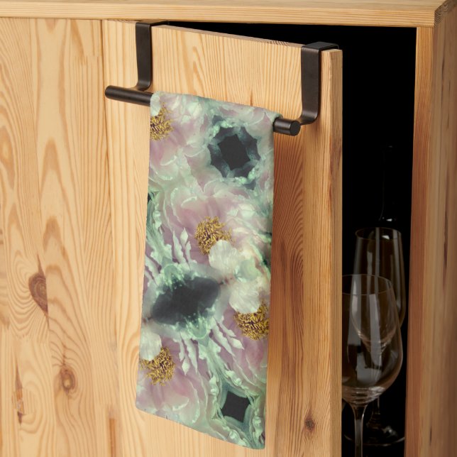 Pink Peony Flower Centre Pattern    Tea Towel (Thirds Fold)