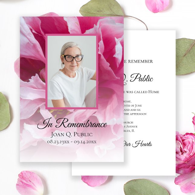 Pink Peony Flower Death Anniversary Memorial Invitation (Creator Uploaded)