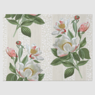 Pink Peony Flower Floral Lace Stripe Decoupage  Tissue Paper