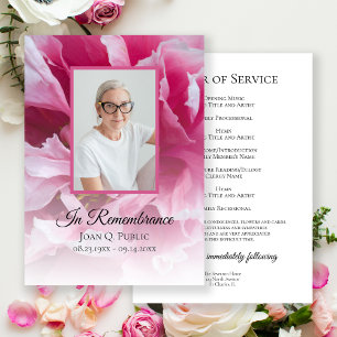 Pink Peony Flower Funeral Service Programme