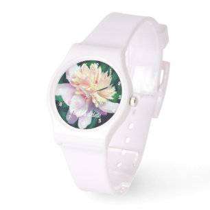 Pink Peony Flower In Bloom Close Up Personalised Watch