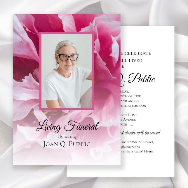 Pink Peony Flower Living Funeral Party Invitation (Creator Uploaded)