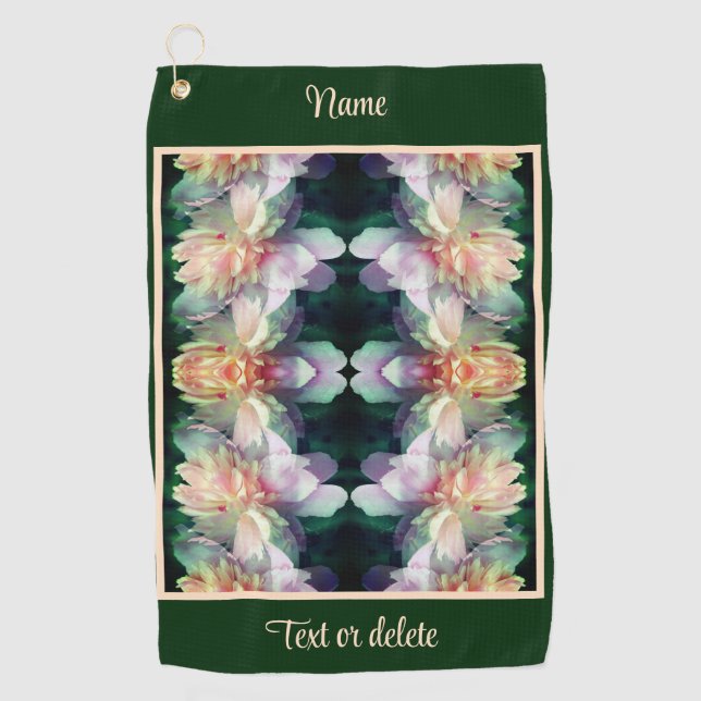 Pink Peony Flower Multiplied Abstract Personalised Golf Towel (Front)