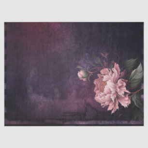 Pink Peony Flower on Purple Decoupage Tissue Paper