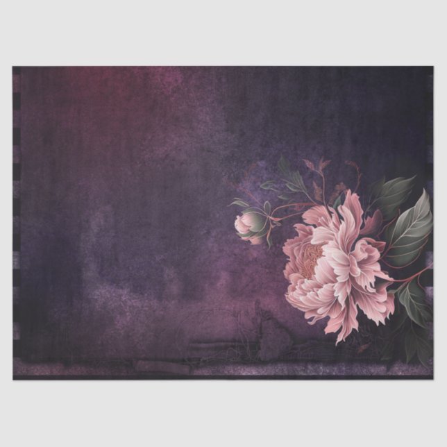 Pink Peony Flower on Purple Decoupage Tissue Paper (Front)