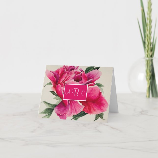 Pink Peony Flower Personalised Note Cards (Front)