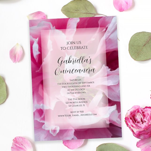 Pink Peony Flower Quinceanera Party Invitation (Creator Uploaded)
