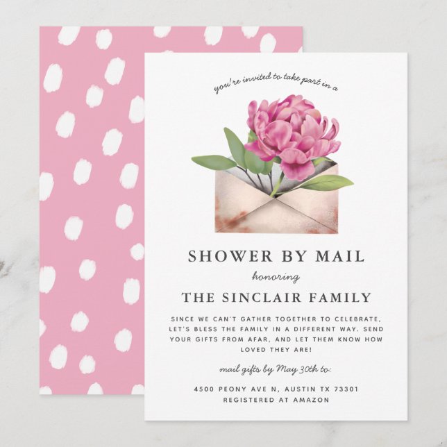 Pink Peony Flower Shower By Mail Invitation (Front/Back)