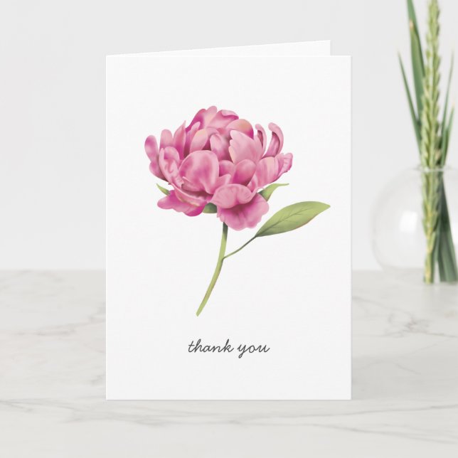 Pink Peony Flower Thank You Card (Front)