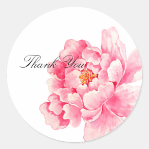 Pink Peony Flower Thank you Classic Round Sticker