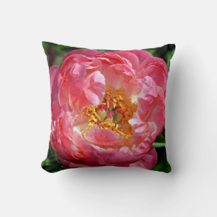 Pink peony flower throw pillow