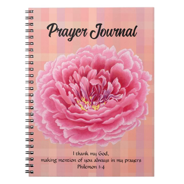 Pink Peony Flower Vintage Style Prayer Journal (Front)