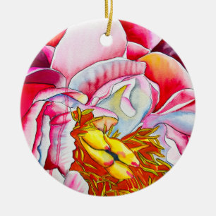 Pink peony flower watercolor ceramic tree decoration