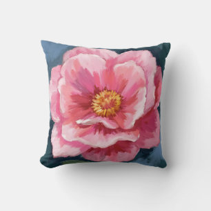 Pink Peony Flower Watercolor Floral Cushion