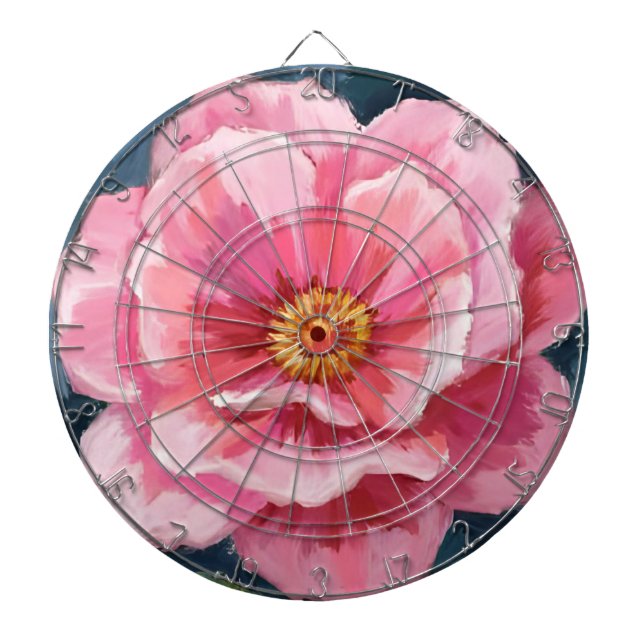 Pink Peony Flower Watercolor Floral Dartboard (Front)