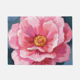 Pink Peony Flower Watercolor Floral Doormat
