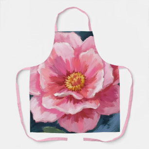 Pink Peony Flower Watercolor Floral Painted Apron
