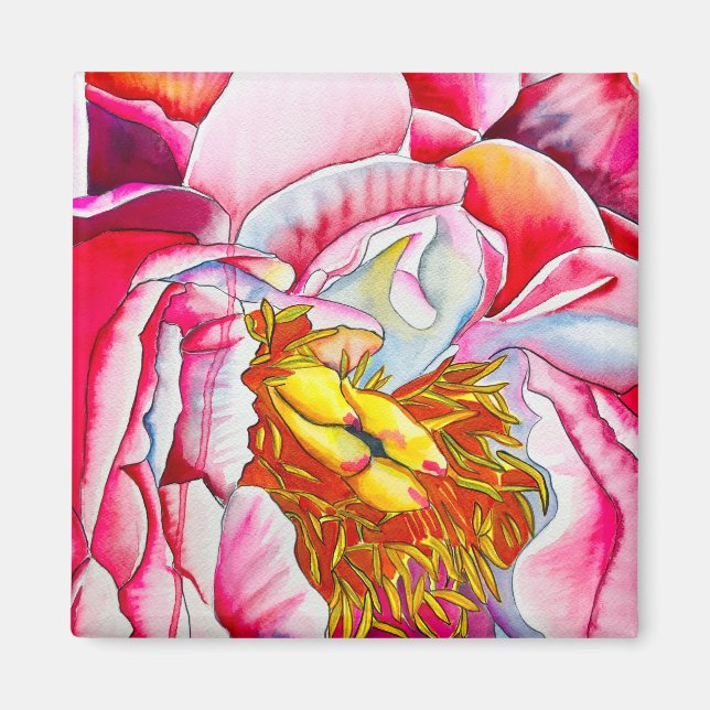 Pink peony flower watercolor magnet (Front)