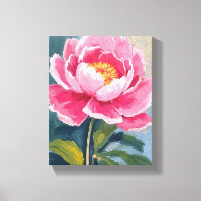 Pink Peony Flower Watercolor Painting Canvas Print (Front)