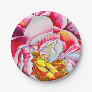 Pink peony flower watercolor paper plate