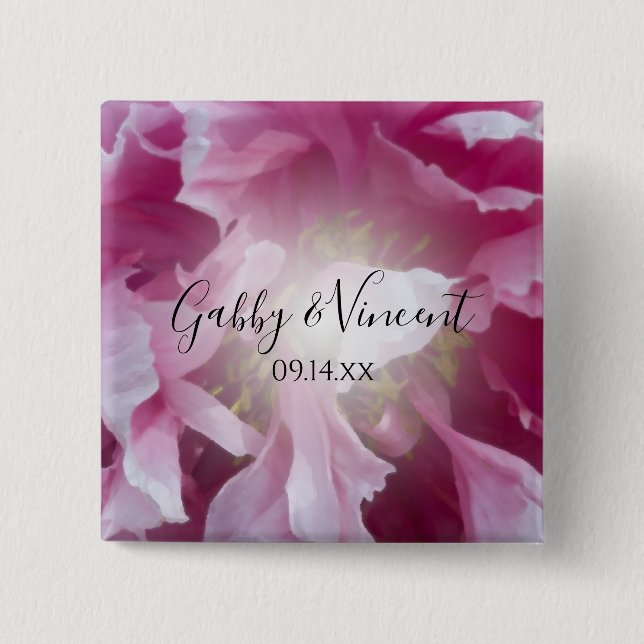 Pink Peony Flower Wedding 15 Cm Square Badge (Front)