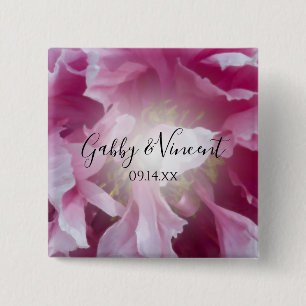 Pink Peony Flower Wedding 15 Cm Square Badge