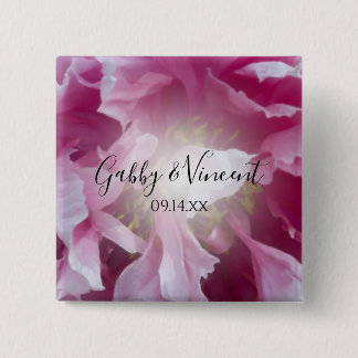 Pink Peony Flower Wedding 15 Cm Square Badge