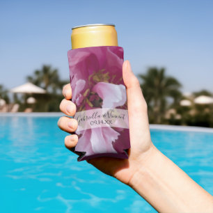 Pink Peony Flower Wedding Favour Seltzer Can Cooler