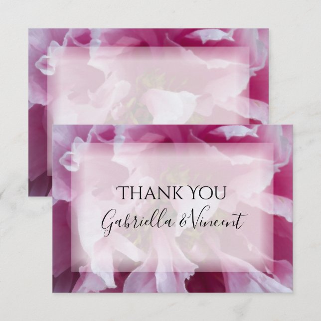 Pink Peony Flower Wedding Flat Thank You Notes Invitation (Front/Back)