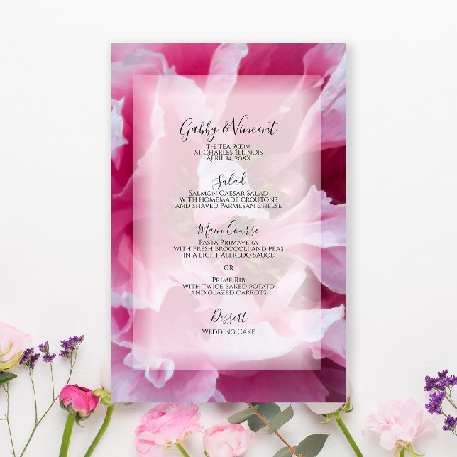Pink Peony Flower Wedding Menu (Creator Uploaded)