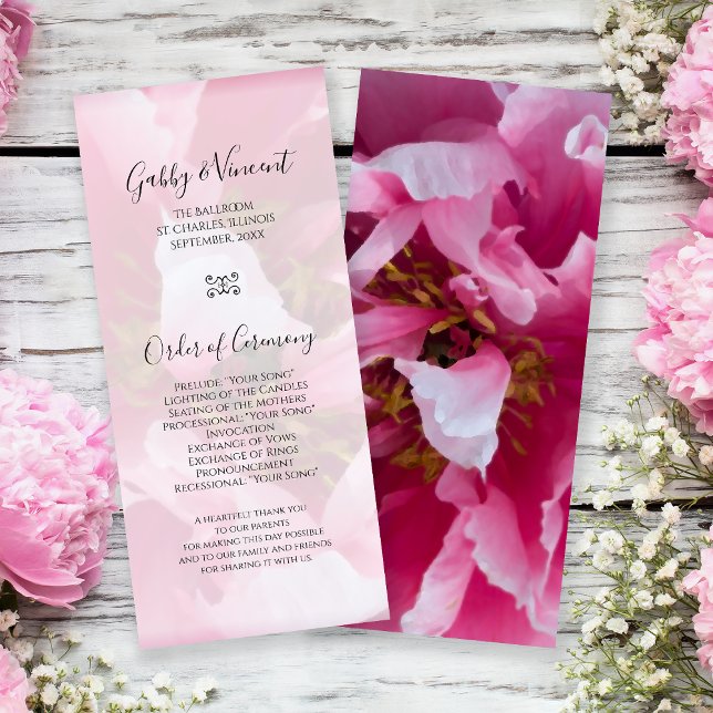 Pink Peony Flower Wedding Program Programme (Creator Uploaded)