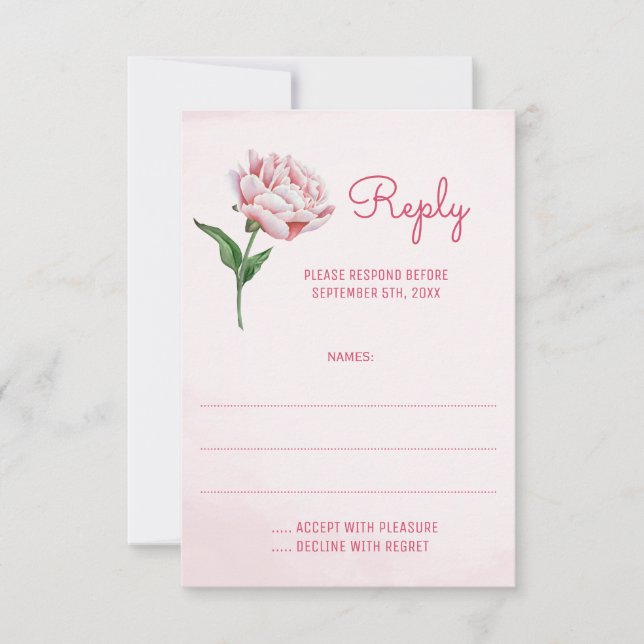 Pink Peony Flower Wedding Reply Cards (Front)