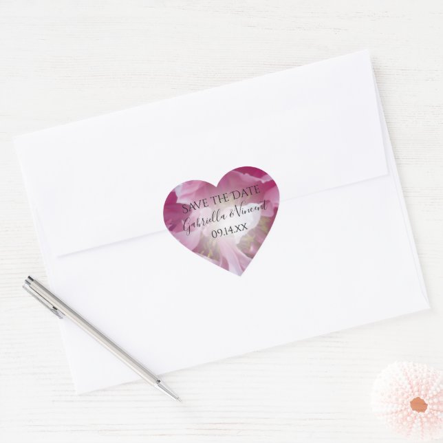 Pink Peony Flower Wedding Save the Date Heart Sticker (Envelope)