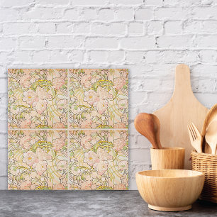 Pink Peony Flowers Alphonse Mucha Tile
