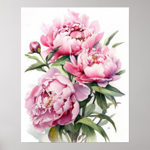 Pink Peony Flowers Art Print Poster