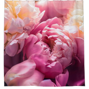 Pink peony flowers as floral art background, botan shower curtain