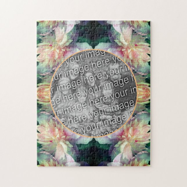 Pink Peony Flowers Frame Add Your Photo Jigsaw Puzzle (Vertical)