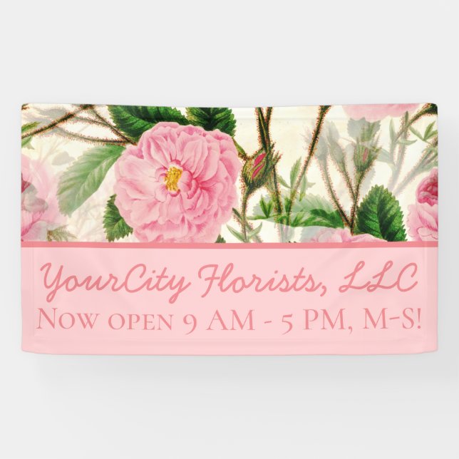 Pink Peony Flowers, Leaves & Buds Pattern   Banner (Horizontal)