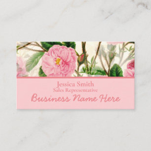 Pink Peony Flowers, Leaves & Buds Pattern Business Card