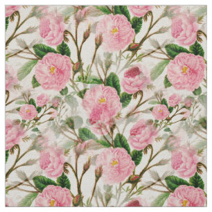 Pink Peony Flowers, Leaves & Buds Pattern Fabric