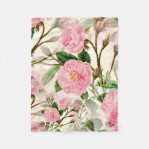 Pink Peony Flowers, Leaves & Buds Pattern  Fleece Blanket