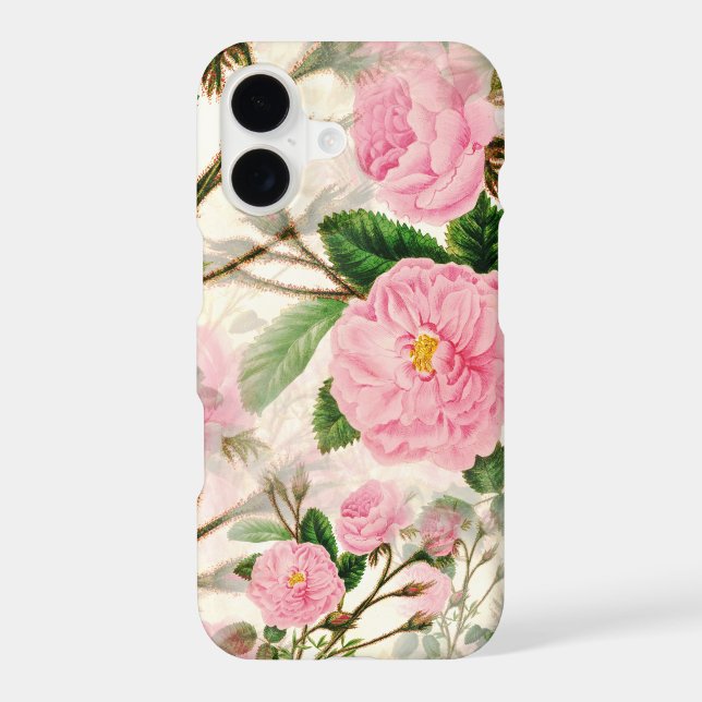 Pink Peony Flowers, Leaves & Buds Pattern  iPhone Case (Back)