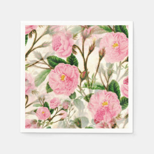 Pink Peony Flowers, Leaves & Buds Pattern Napkin