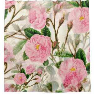 Pink Peony Flowers, Leaves & Buds Pattern  Shower Curtain