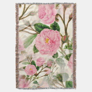 Pink Peony Flowers, Leaves & Buds Pattern  Throw Blanket