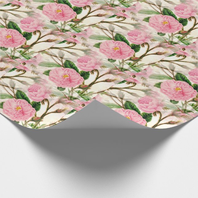 Pink Peony Flowers, Leaves & Buds Pattern  Wrapping Paper (Corner)