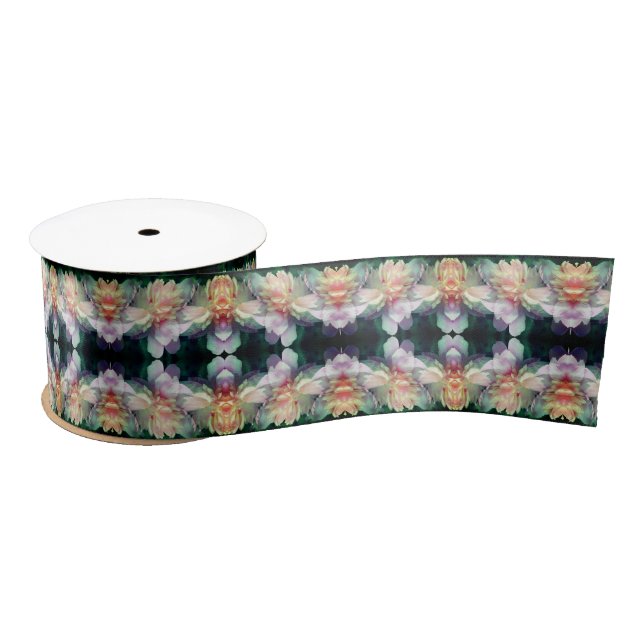 Pink Peony Flowers Multiplied Abstract Satin Ribbon (Spool)